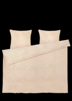 Discount JUNA Monochrome Lines Sengetøj 220x220cm okker/hvid | Køb nu